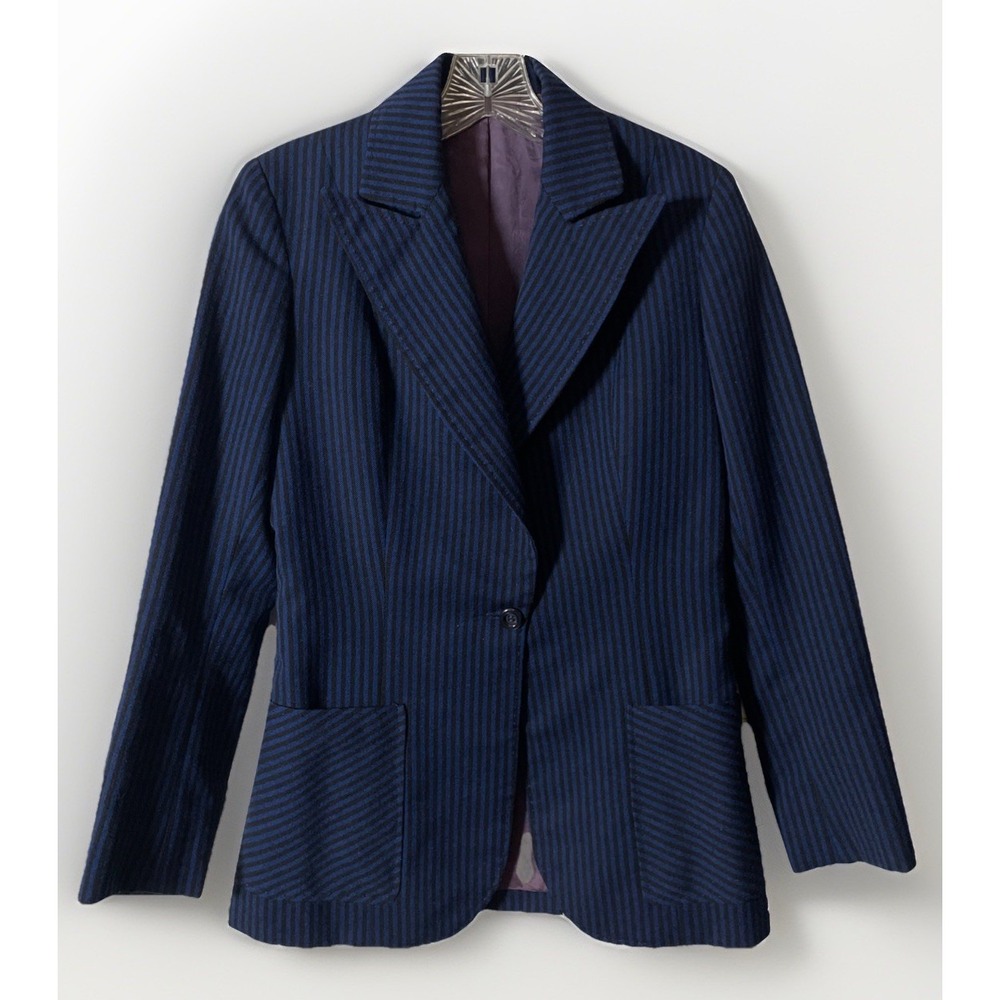 Milo-Taillear Couture Worsted Wool Black Navy Striped Blazer Women's Size‎ Small